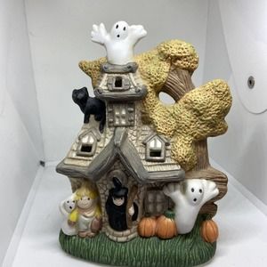 Halloween Haunted House Tealight Ceramic Ghosts Witch Cat Pumpkins